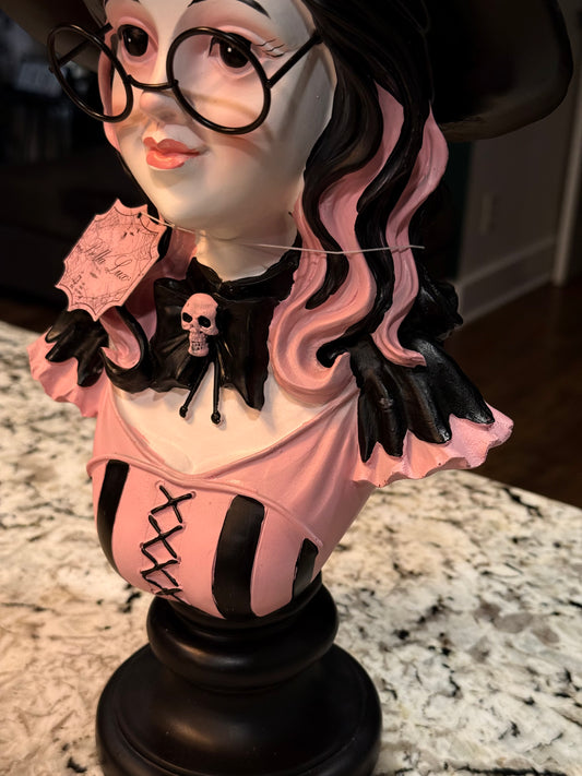 New pink & black resin witch girl bust form Halloween decor