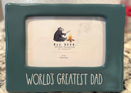New Rae Dunn green ceramic 4x6 photo insert frame WORLD’S GREATEST DAD