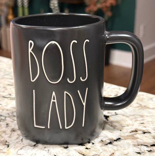 New Rae Dunn black ceramic coffee mug BOSS LADY