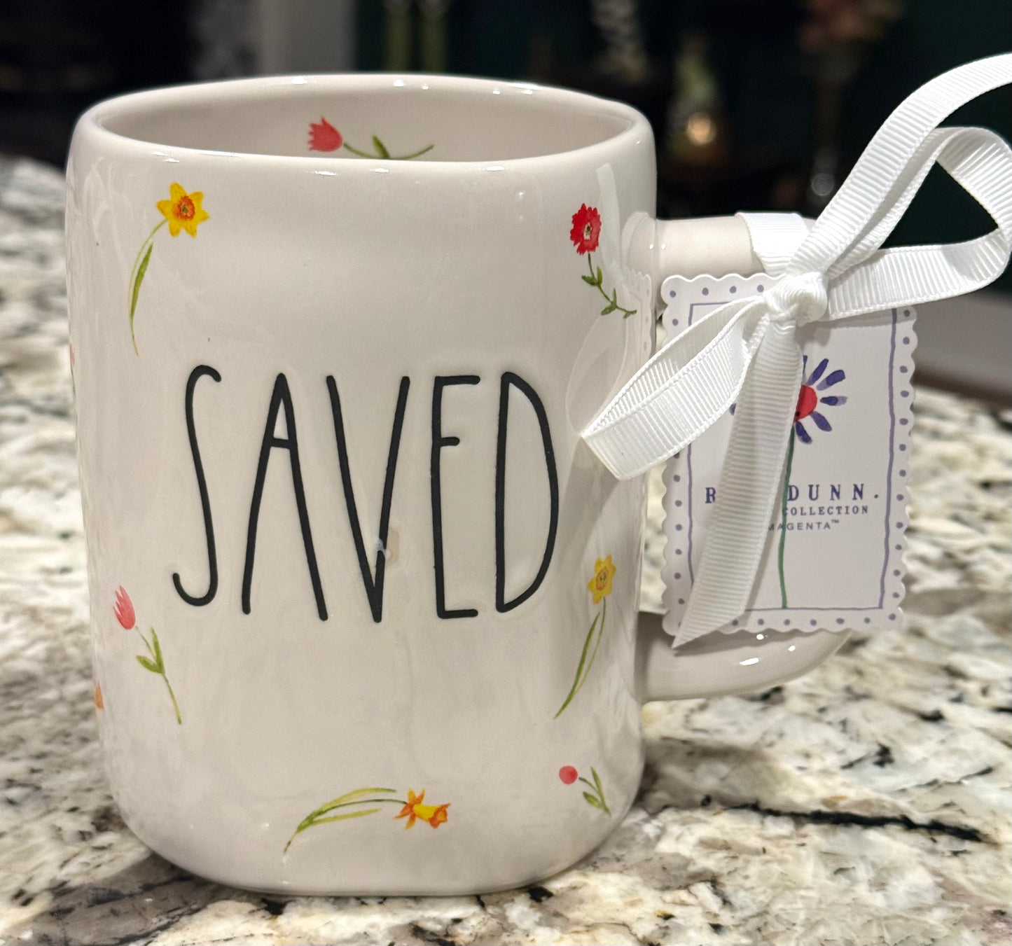 New Rae Dunn white floral ceramic coffee mug SAVED