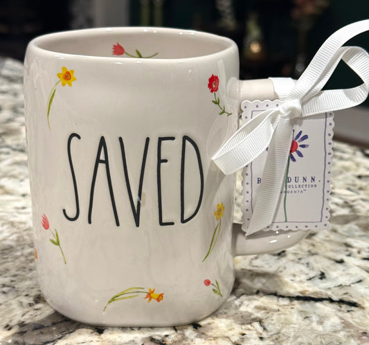 New Rae Dunn white floral ceramic coffee mug SAVED