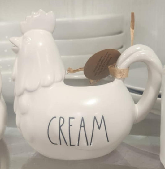 New Rae Dunn white ceramic CREAM chicken 🐓 pourer