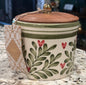 New ceramic 5” green and pink heart floral print storage canister