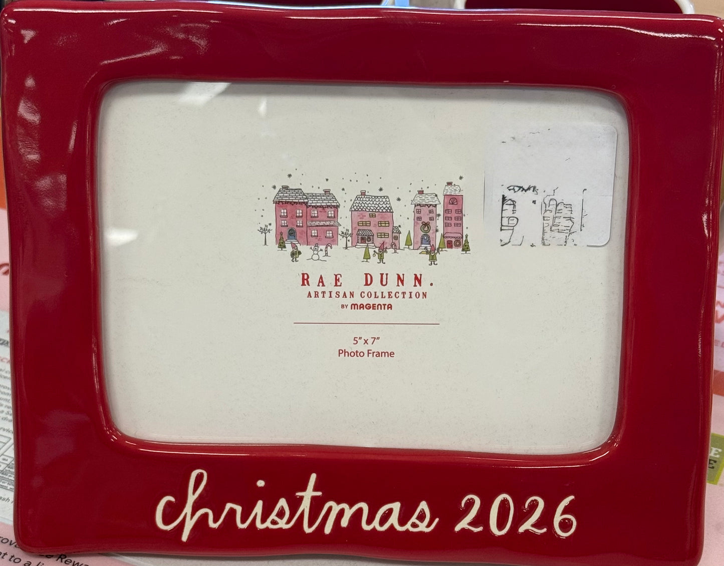 New Rae Dunn Christmas red ceramic 2026 5x7 photo frame decor - script