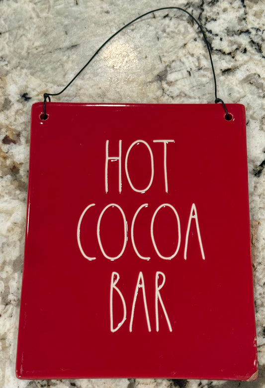 New Rae Dunn red ceramic HOT COCOA BAR wall hanging sign