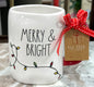 New Rae Dunn ceramic Christmas mug string lights print MERRY & BRIGHT
