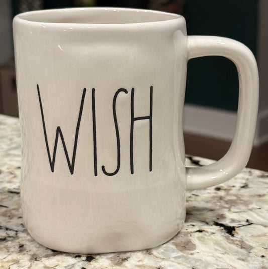 Rae Dunn white ceramic coffee mug WISH