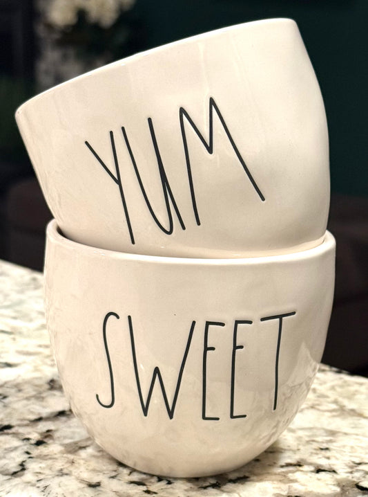 Rae Dunn ceramic 2-piece small bowl set YUM/SWEET