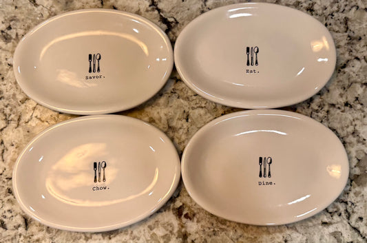 Rae Dunn white ceramic original icon line 4-piece oval plate set