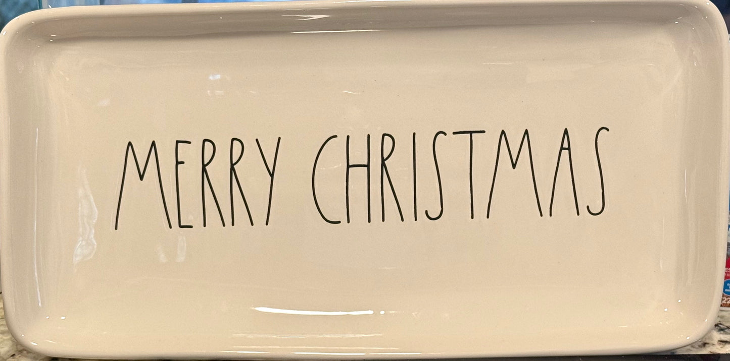 New Rae Dunn white ceramic serving tray/platter MERRY CHRISTMAS 14.5x7.5