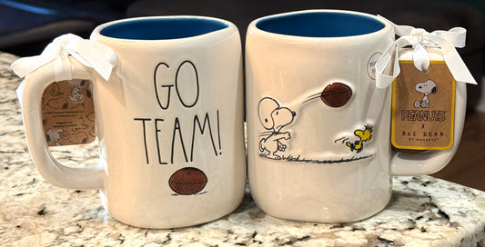 New Rae Dunn x Peanuts Snooy ceramic Football coffee mug decor GO TEAM