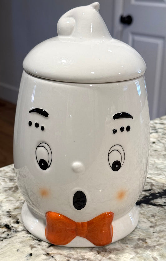 New 9.5” white ceramic open mouth Halloween ghost canister cookie jar