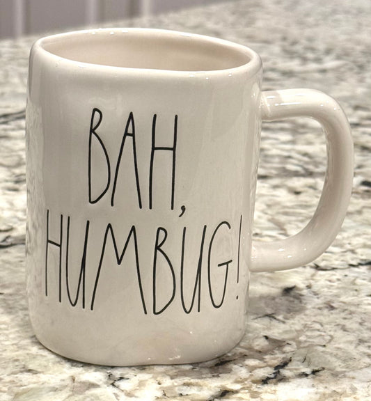 Rae Dunn white ceramic coffee mug BAH, HUMBUG