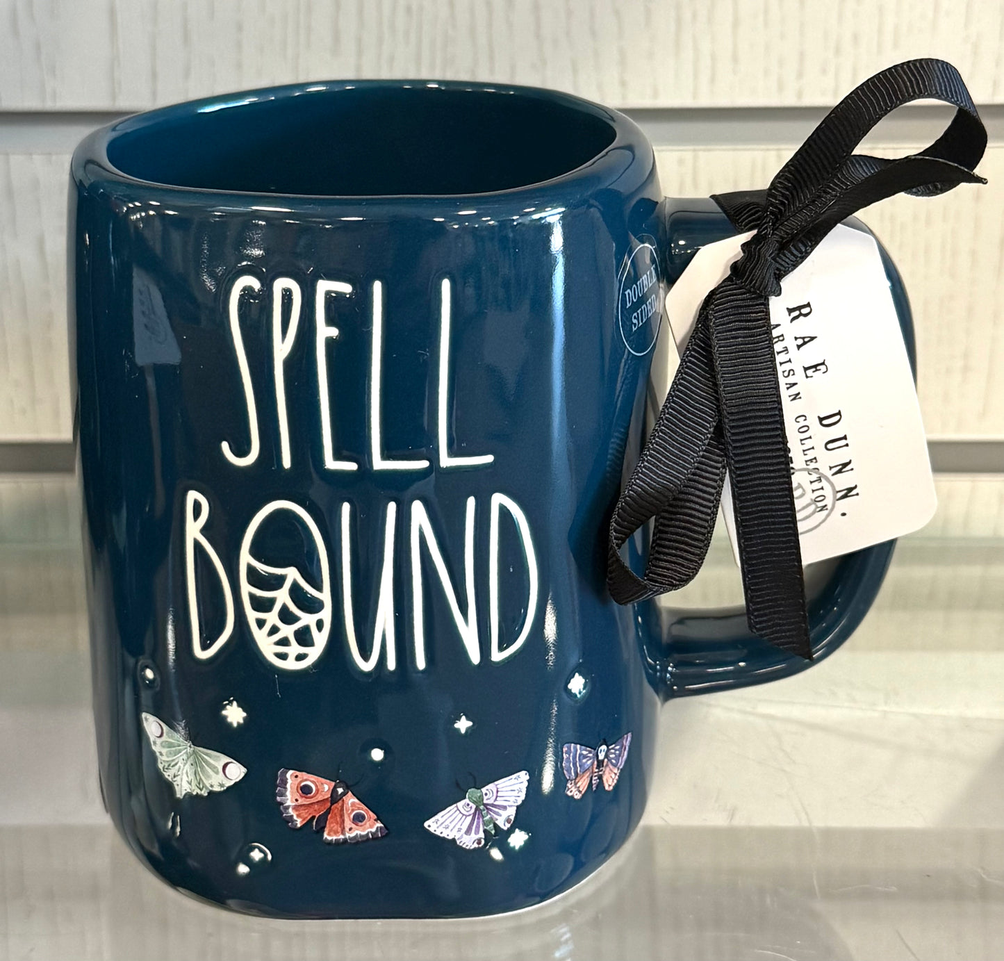 New Rae Dunn blue ceramic Halloween coffee mug SPELLBOUND