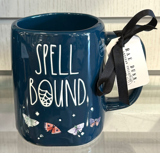 New Rae Dunn blue ceramic Halloween coffee mug SPELLBOUND