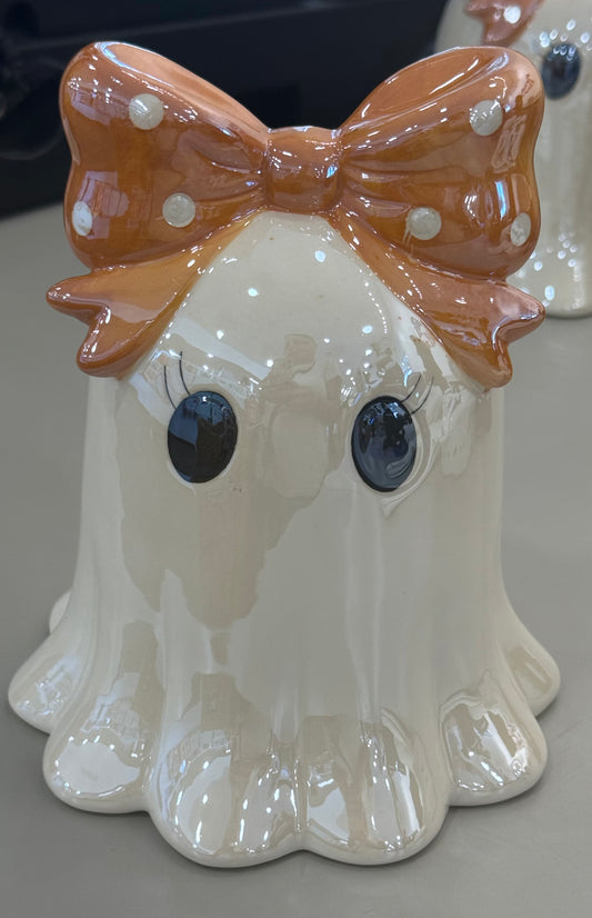 New ceramic iridescent polka dot now topped ghost Halloween decor