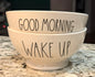 Rae Dunn 2-piece white ceramic cereal bowl set WAKE UP & GOOD MORNING