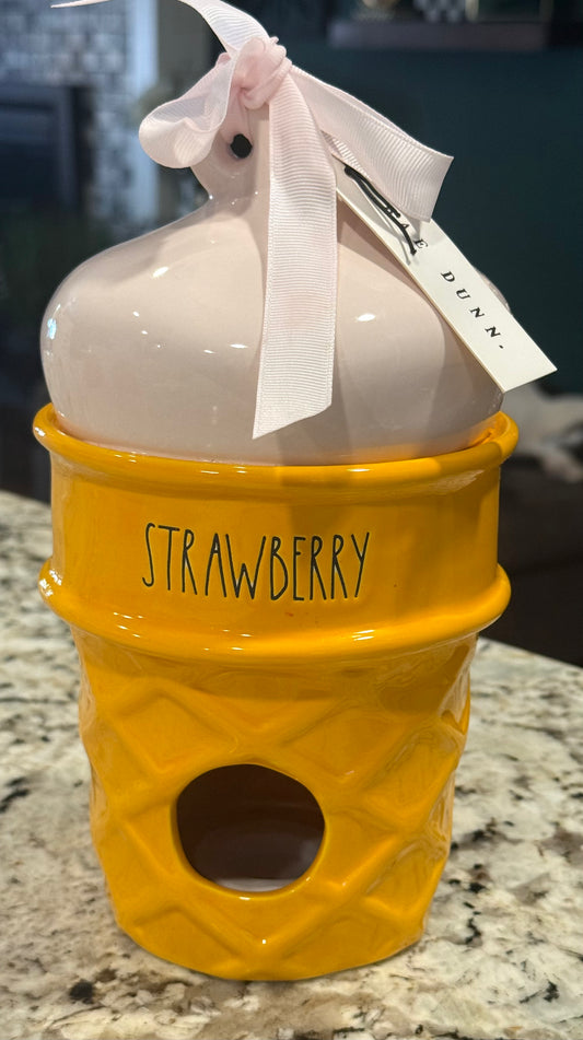 New Rae Dunn ceramic STRAWBERRY ice cream birdhouse decor