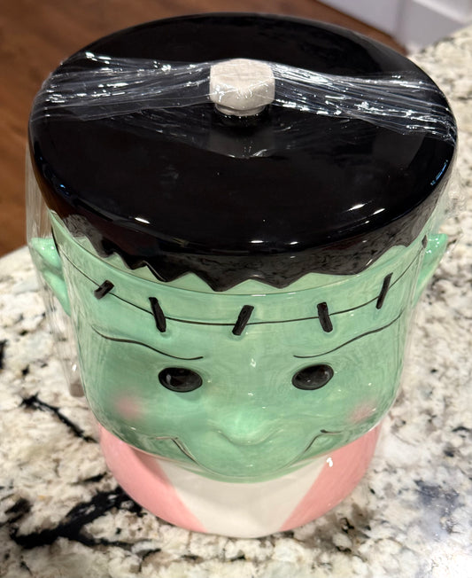 New baby Frankenstein ceramic cookie jar Halloween decor 8x8.5