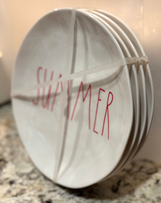 New Rae Dunn 12” 4-piece melamine plate set SUMMER BBQ