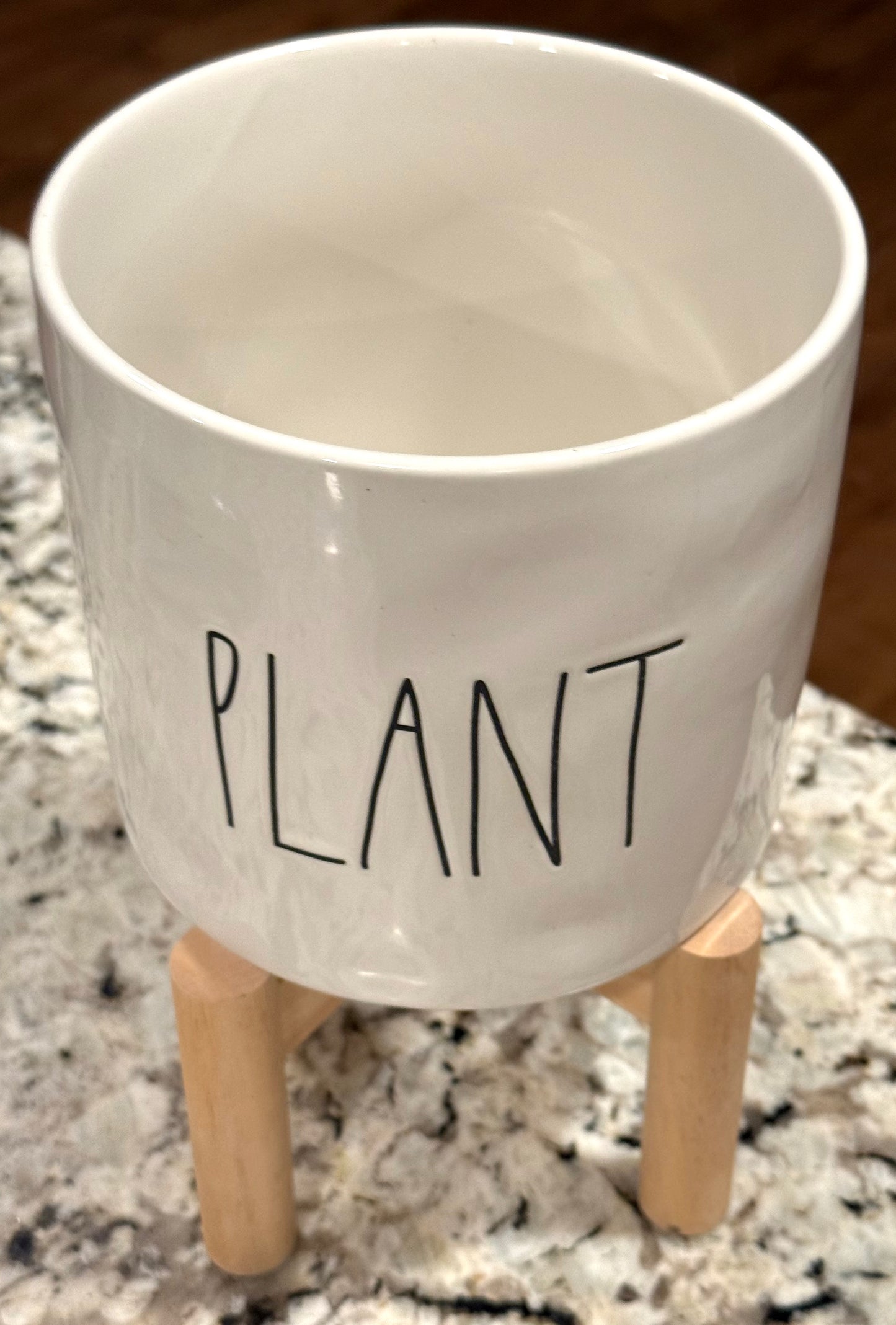 Rae Dunn white ceramic PLANT  garden planter pot with stand