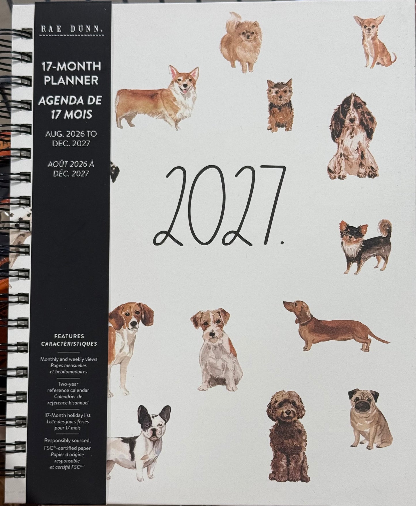 New Rae Dunn 8x10 spiral hardback 2026-2027 Planner-dogs