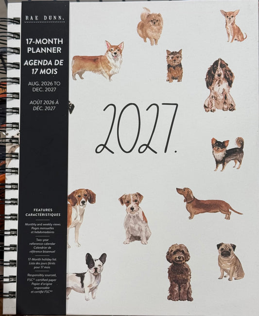 New Rae Dunn 8x10 spiral hardback 2026-2027 Planner-dogs
