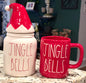 Rae Dunn ceramic JINGLE BELLS 2-piece canister & mug set