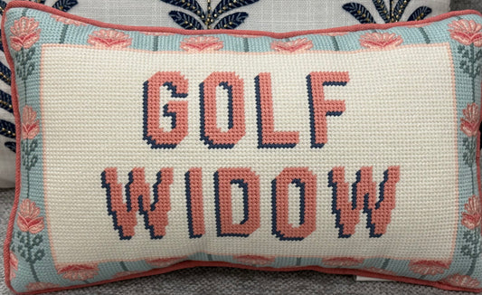 New pink needle point throw pillow 9x15 GOLF WIDOW