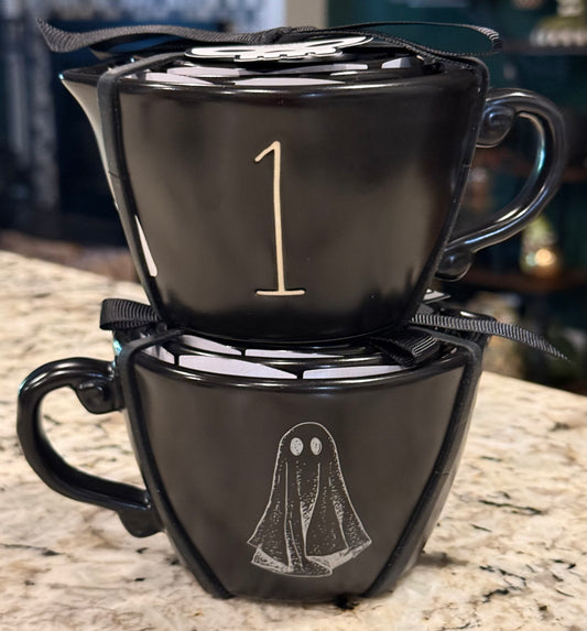New release Rae Dunn black ceramic measuring cup set Halloween ghost decor
