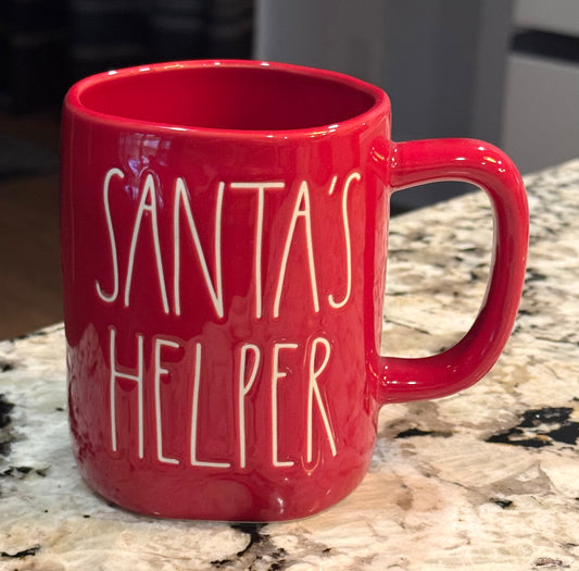 New Rae Dunn red ceramic coffee mug SANTA’S HELPER