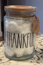 New Rae Dunn clear glass apothecary jar cotton balls THANKFUL