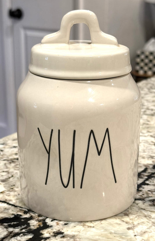 Rae Dunn white ceramic hard to find YUM canister