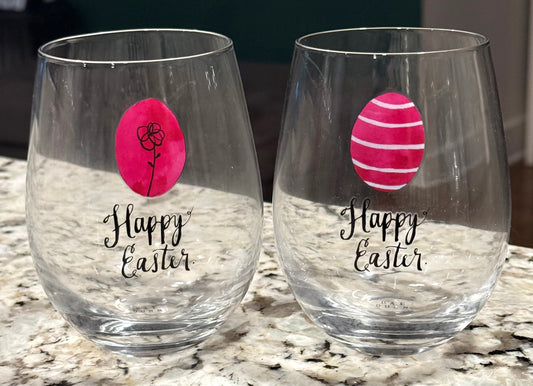 New Rae Dunn pink Easter egg glass set HAPPY EASTER