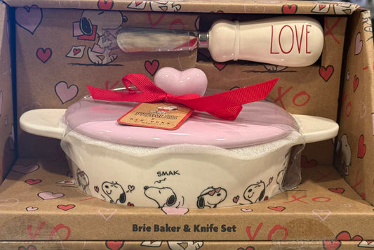 New Rae Dunn x Peanuts Snoopy ceramic baking dish and knife set LOVE Valentines Day decor gift