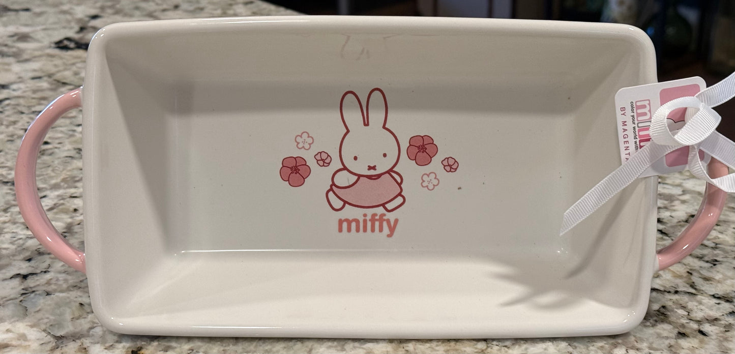 New Miffy by Magenta Easter white and pink ceramic floral baking dish 9x5