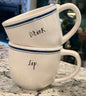Rae Dunn vintage Blue Line ceramic 2-piece mug set SIP/DRINK