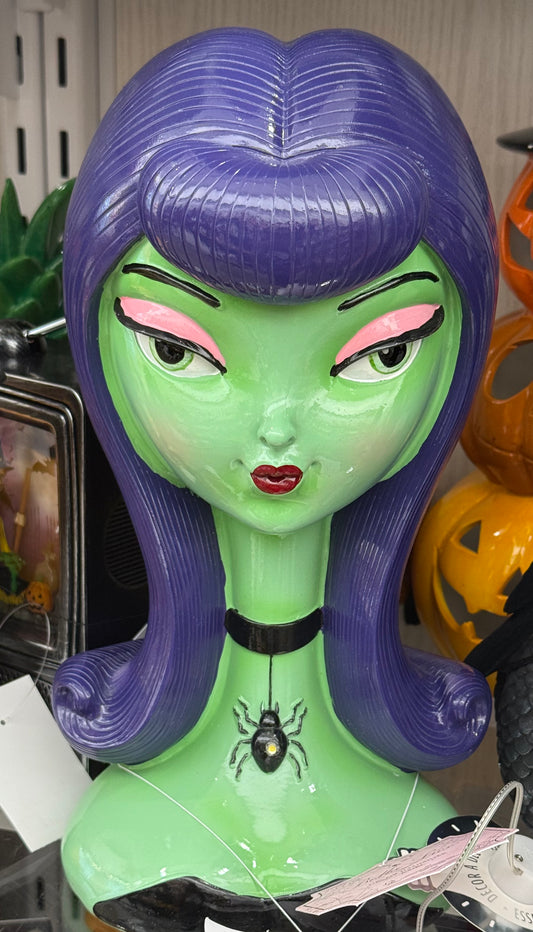 New Bella Lux Halloween purple hair lady bust form decor led light up