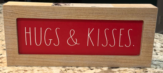 New Rae Dunn red wood Valentine’s sign HUGS & KISSES 😘