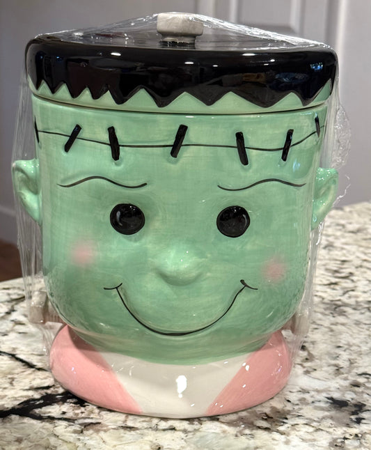 New baby Frankenstein ceramic cookie jar Halloween decor 8x8.5