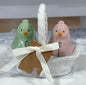 New Rae Dunn pastel ceramic Easter chicks salt and pepper shaker set in basket