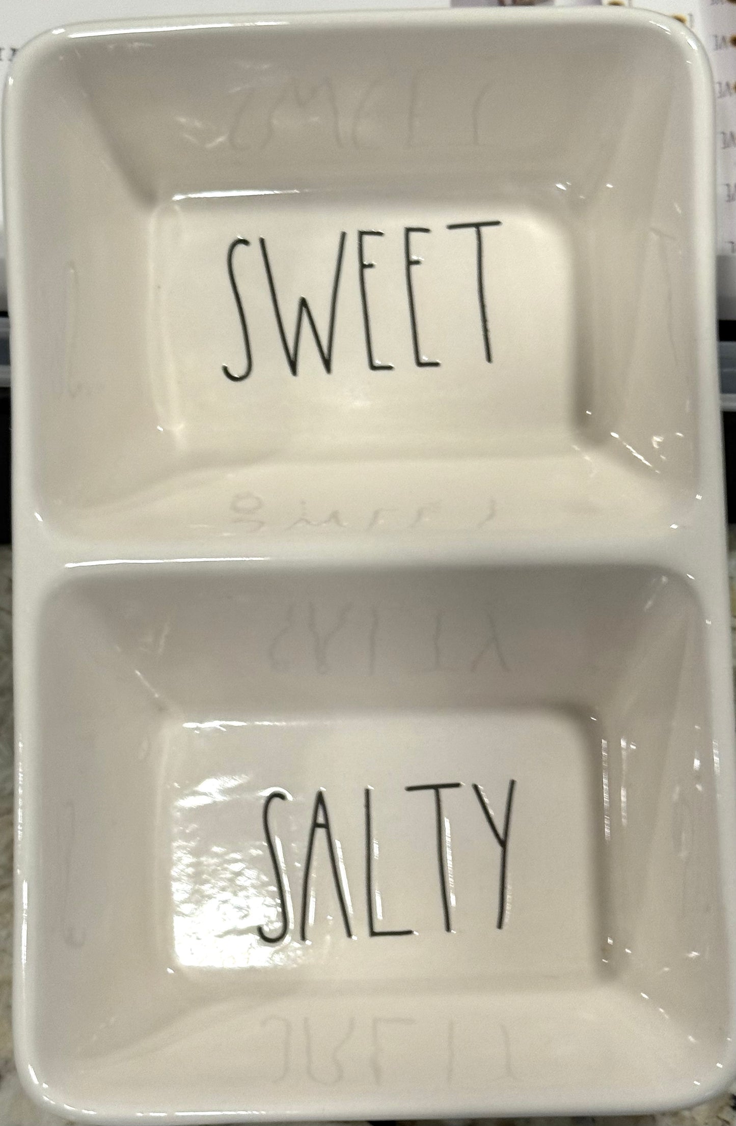 New Rae Dunn ceramic SWEET/SALTY snack tray