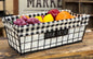 New Rae Dunn FARM FRESH Metal Black Wire Baskets Lined with Grey Checks