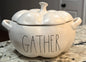 Rae Dunn white ceramic fall decor pumpkin shaped storage dish GATHER