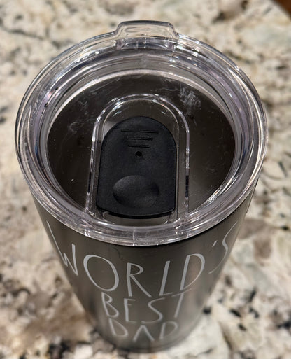 New Rae Dunn black stainless 17oz drink tumbler WORLDS BEST DAD