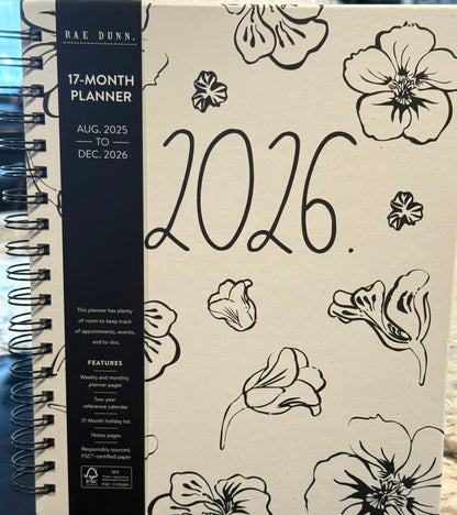 New Rae Dunn 2026 floral Planner spiral hardback