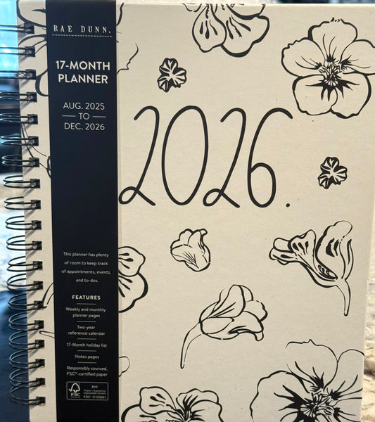 New Rae Dunn 2026 floral Planner spiral hardback