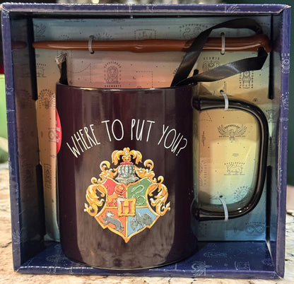 New Rae Dunn x Harry Potter ceramic black WHERE TO PUT YOU? GRYFFINDOR color changing coffee mug gift set