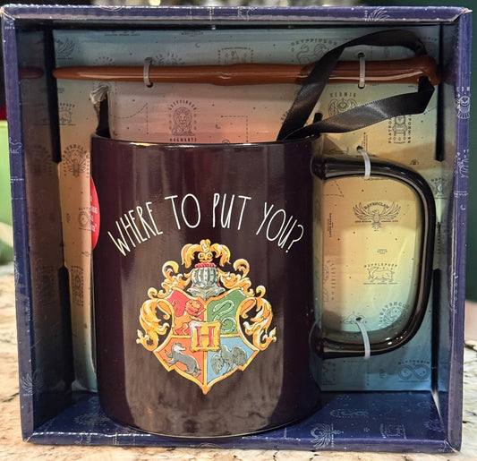 New Rae Dunn x Harry Potter ceramic black WHERE TO PUT YOU? GRYFFINDOR color changing coffee mug gift set