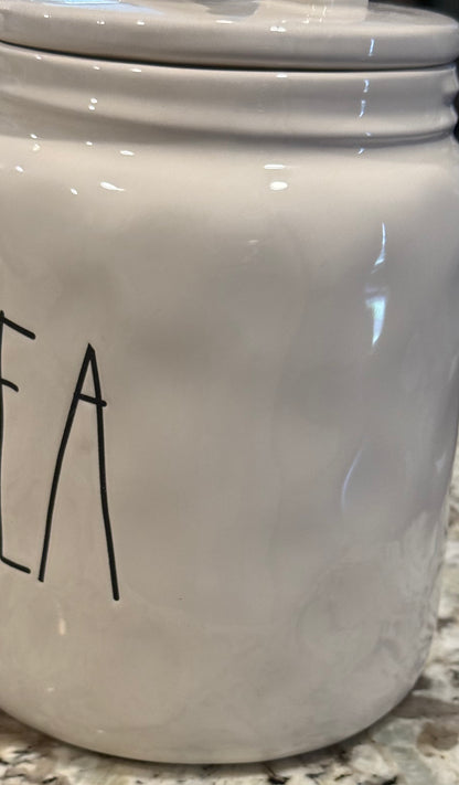 Rae Dunn white ceramic 2017 dimpled canister TEA